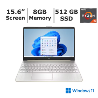 HP 15.6 inch Full HD Laptop, AMD Ryzen 5 5500U Processor, 8GB Memory, 512GB SSD, AMD Radeon Graphics